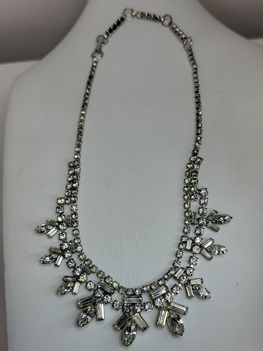Vtg Jay Kel Sterling Rhinstone Necklace